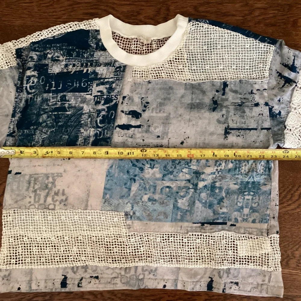 Anthropologie Pilcro Mixed Media Torn Lace Tee Blouse Short Sleeve Top Boho - Picture 10 of 12